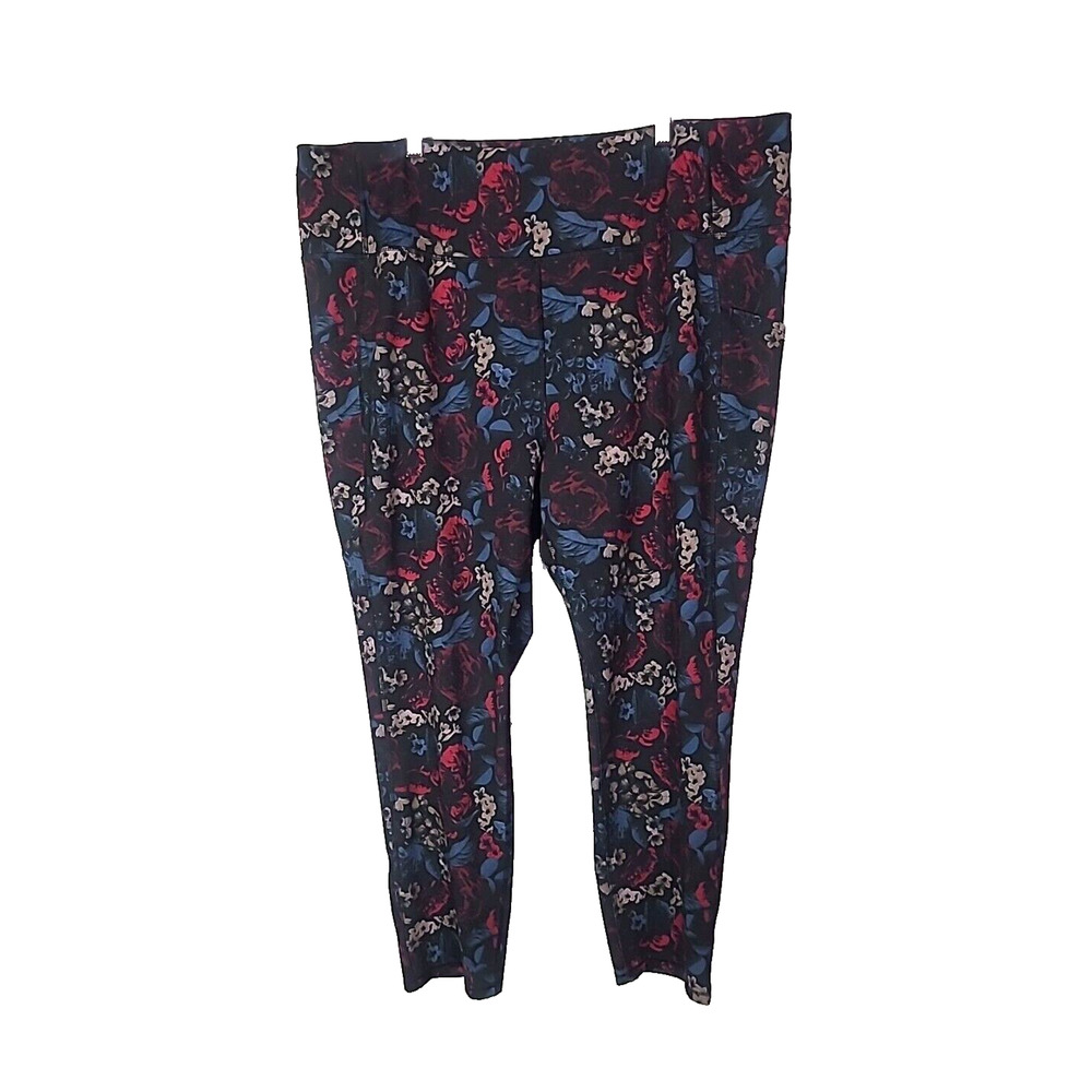 MTA Sport Black Floral Print High Rise Athleisure Yoga Leggings Womans Size 3X